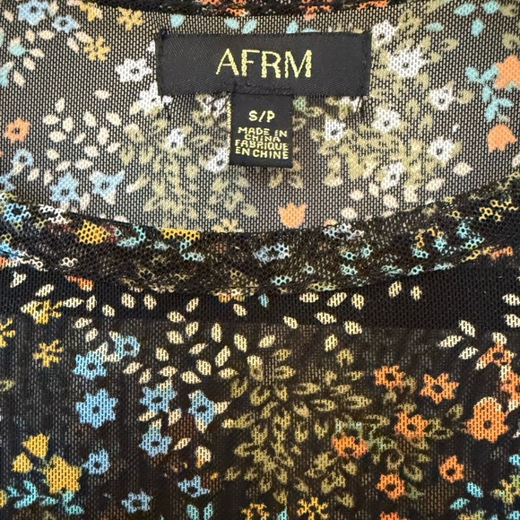 AFRM Black Short Sleeve Mesh Top with Floral Print in Size Small - Picture 4 of 6